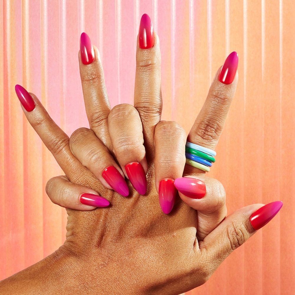 Press On Nails Chillhouse Chill Tips Pink & Red Ombre Almond Shape Long Length